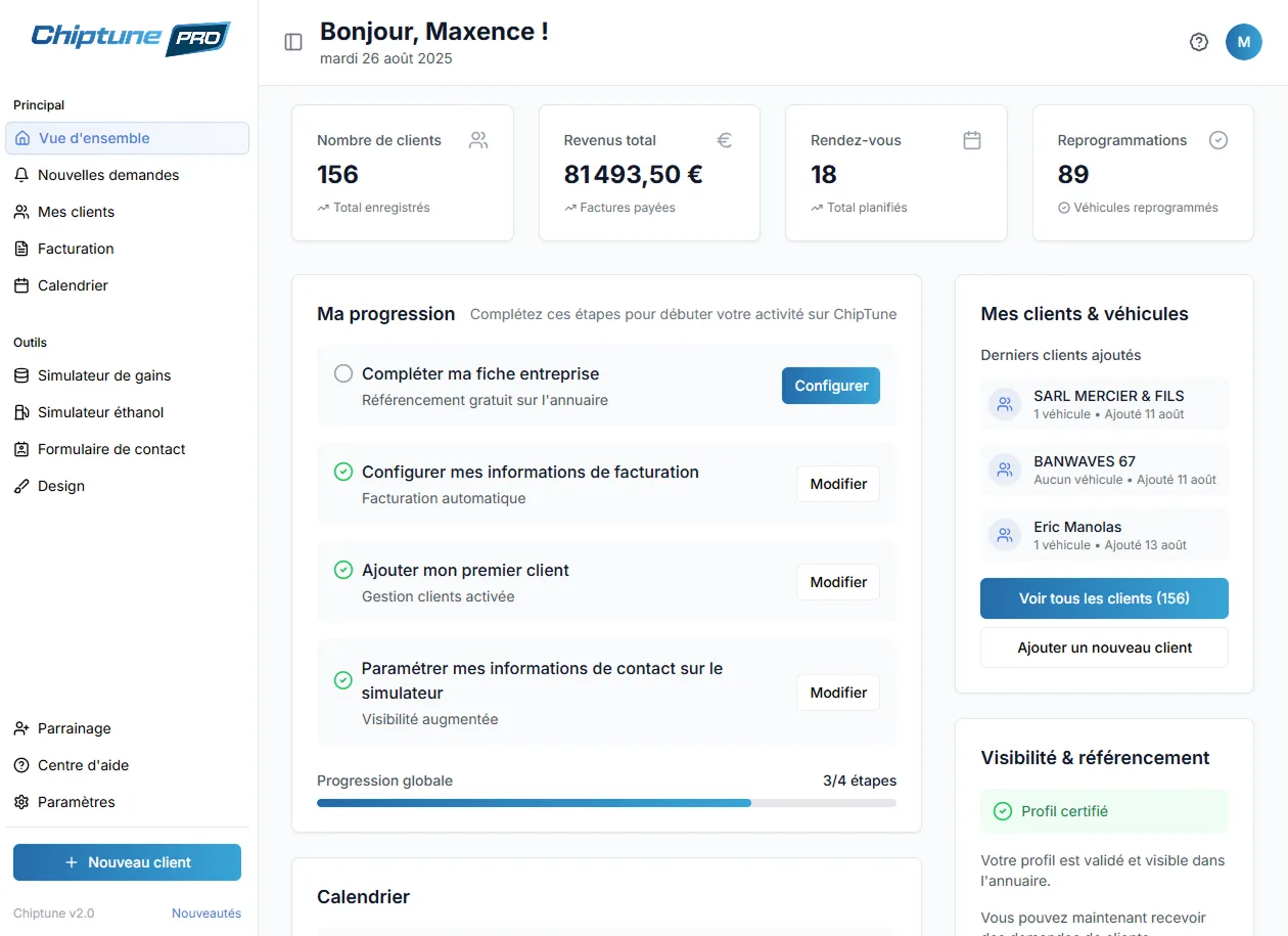 Aperçu du tableau de bord