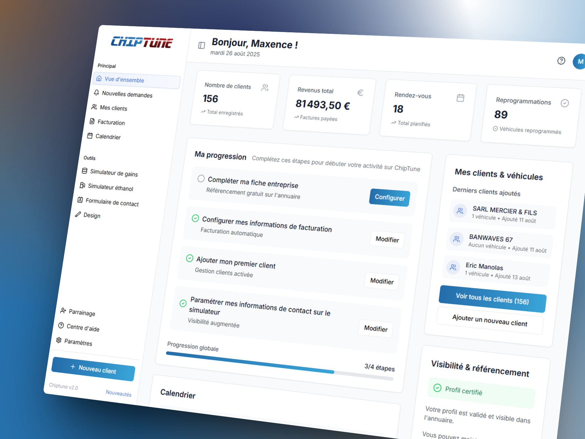 Aperçu du tableau de bord